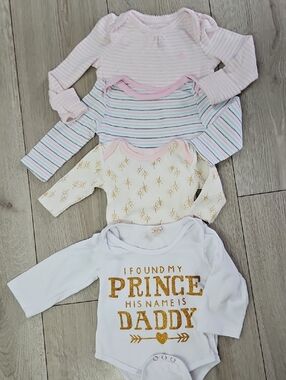 Bundle 4 Baby Girl Long Sleeve Bodysuits Size 3-6M GAP Striped Prince Daddy